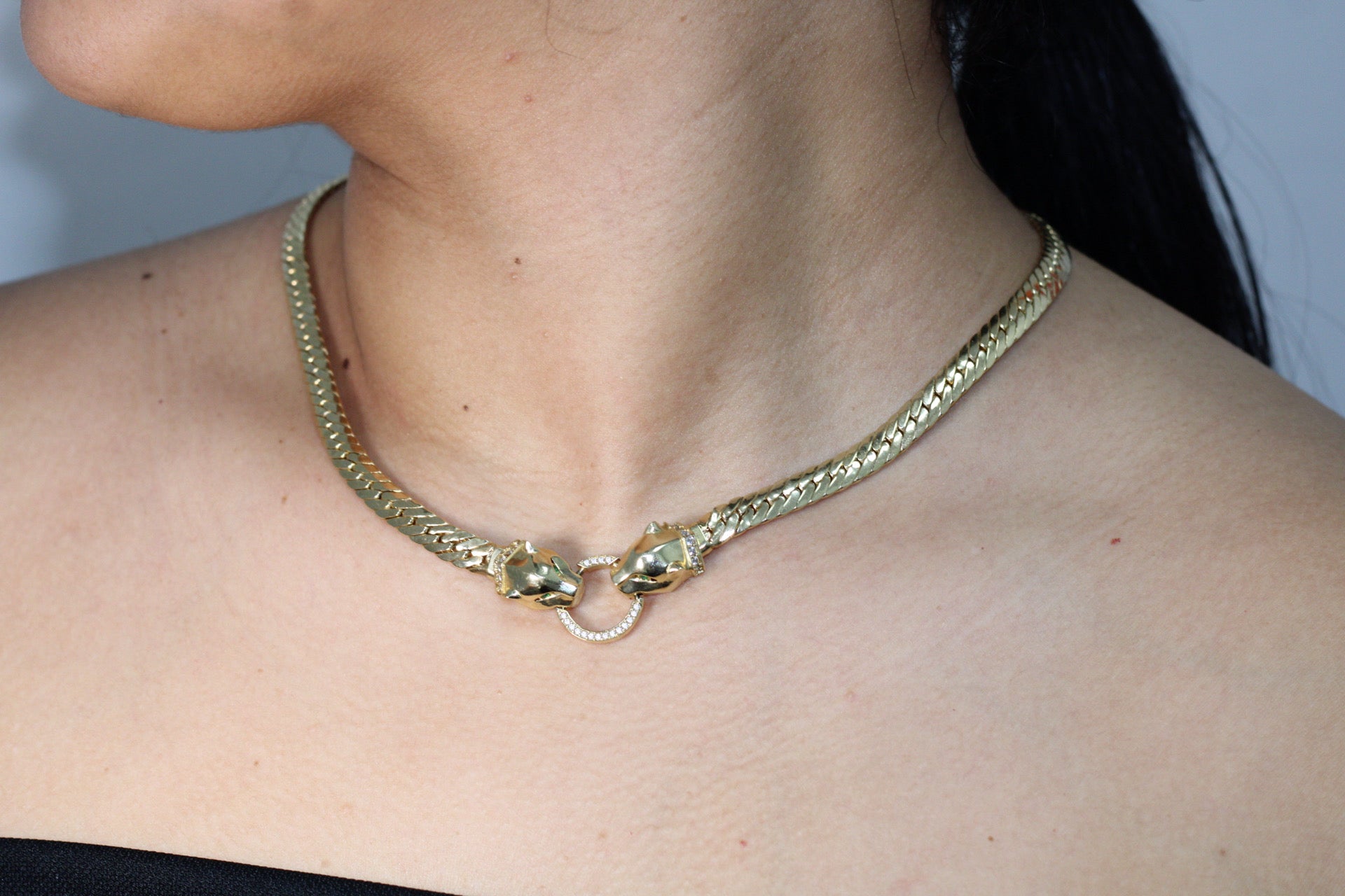 10KT TWO TIGER CUBAN STYLE NECKLACE Size 18INCH Weight 18.3GR