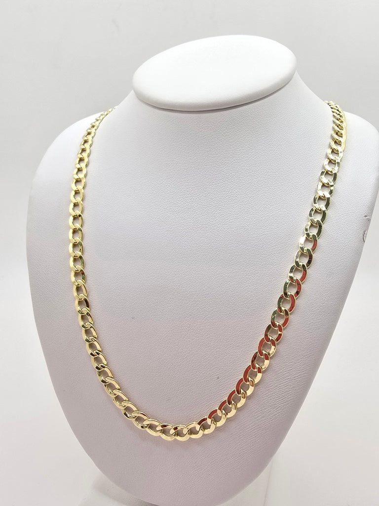 10KT HOLLOW CUBAN CURB FLAT CHAIN Size 16INCH 4.5MM Weight 5.4GR