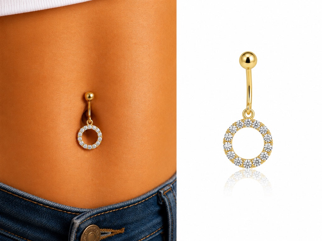 10KT CZ HALO BELLY PIERCING Size S