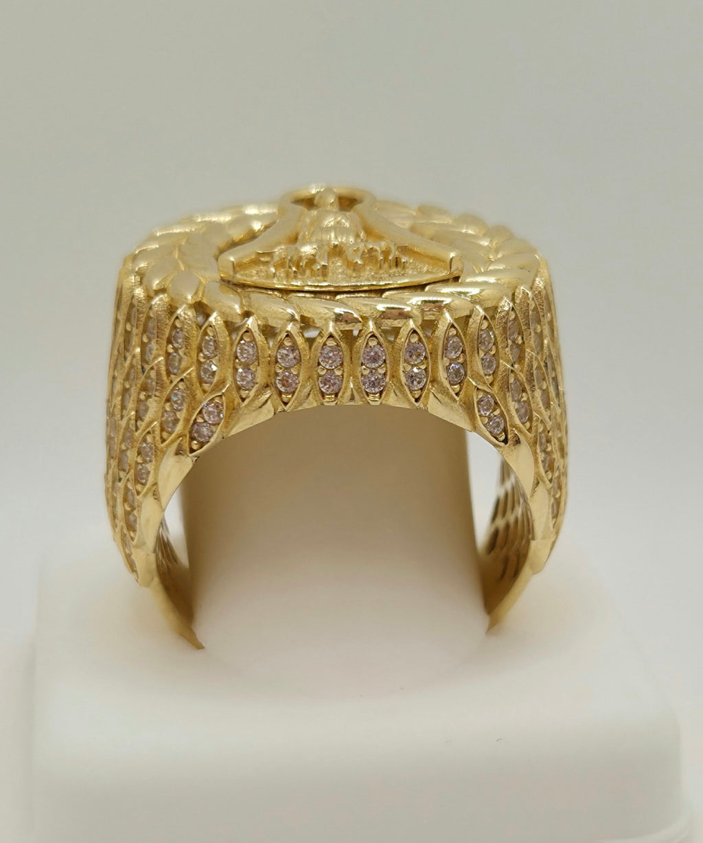 10KT CZ DETAIL LEAVES AROUND SAN LAZARO ROUND RING Size 12 Weight 14.8GR