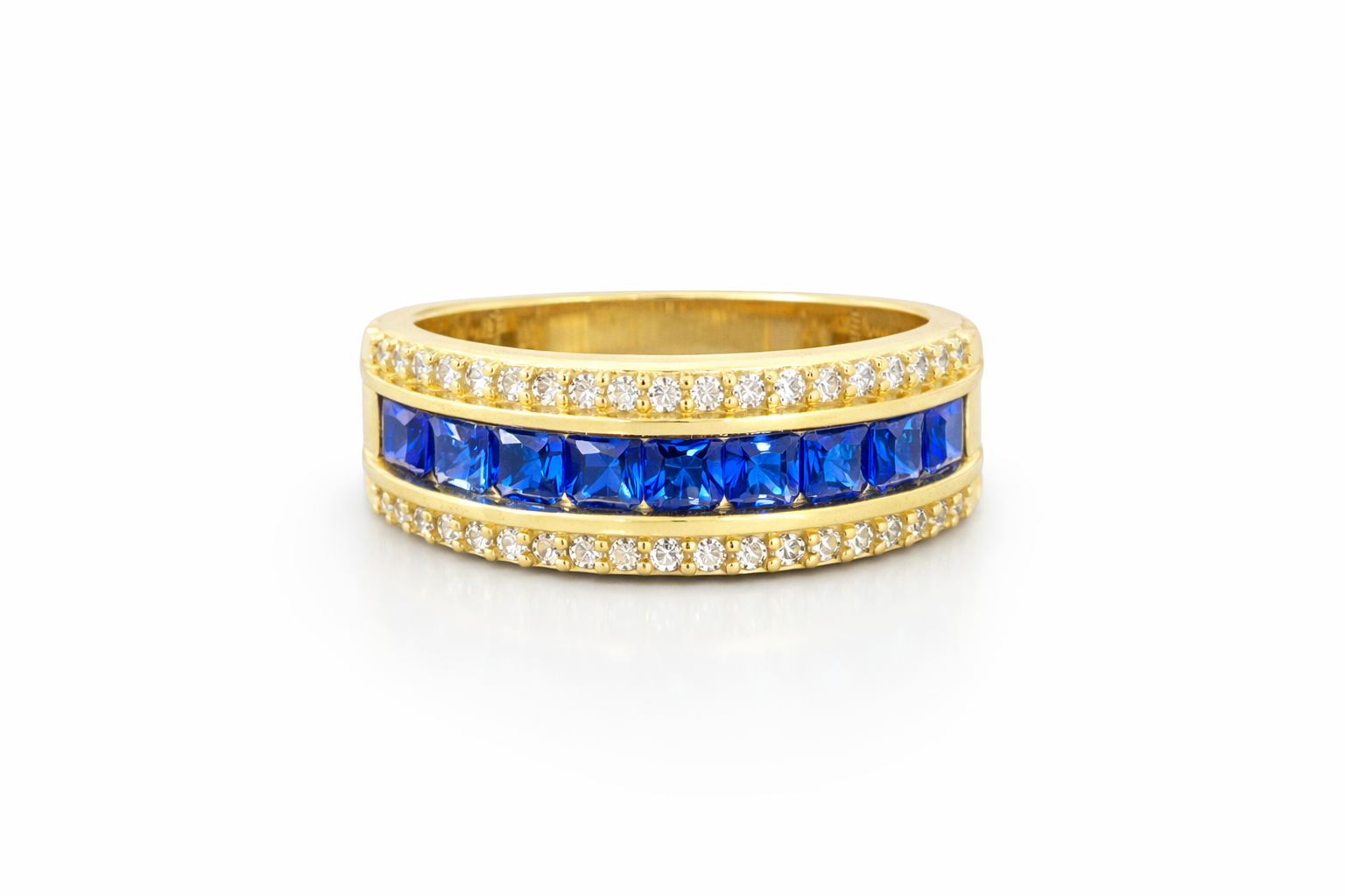 10KT BLUE CZ WEDDING BAND RING Size 11 7.5MM Weigth 7.0GRS