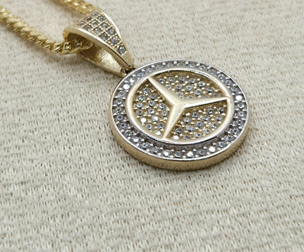 10KT SMALL CZ MERCEDES B ROUND PENDANT  Weight 3.2GR