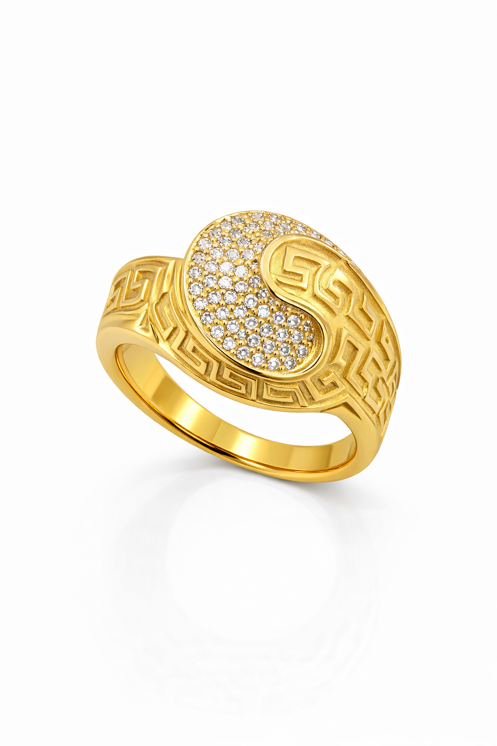 14KT MODERN GREEK DETAIL CZ SPIRAL RING Size 8 Weight 6.35