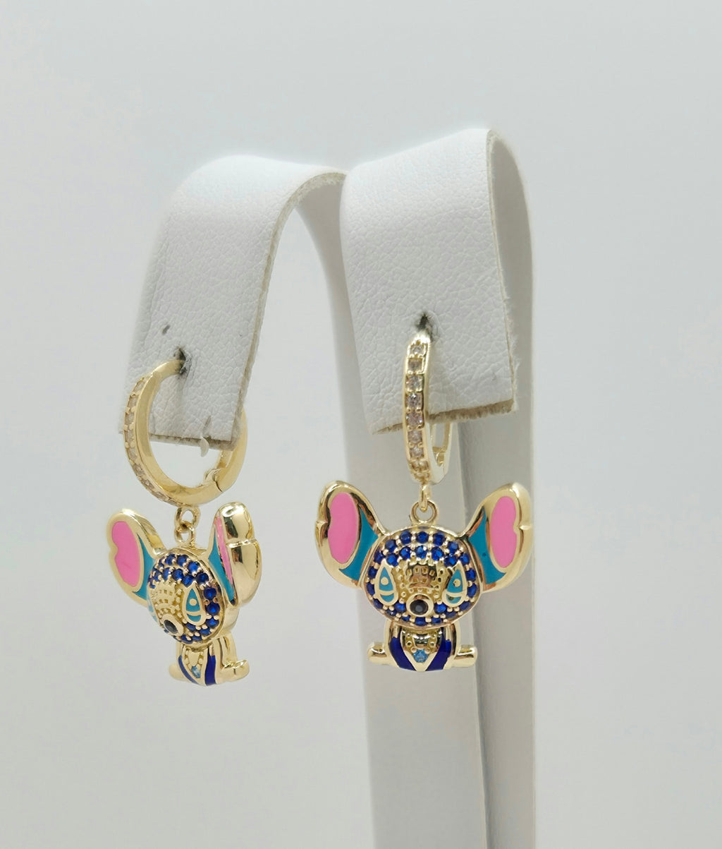 10KT CZ DETAIL BLUE STITCH HOOPS EARRINGS Weight 4.8GR