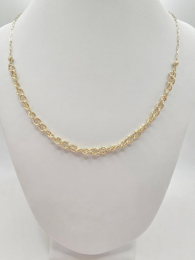14KT PAPER CLIP CHAIN WITH BRAIDED CHAIN DETAIL Size 18INCH Weight 5.2GR