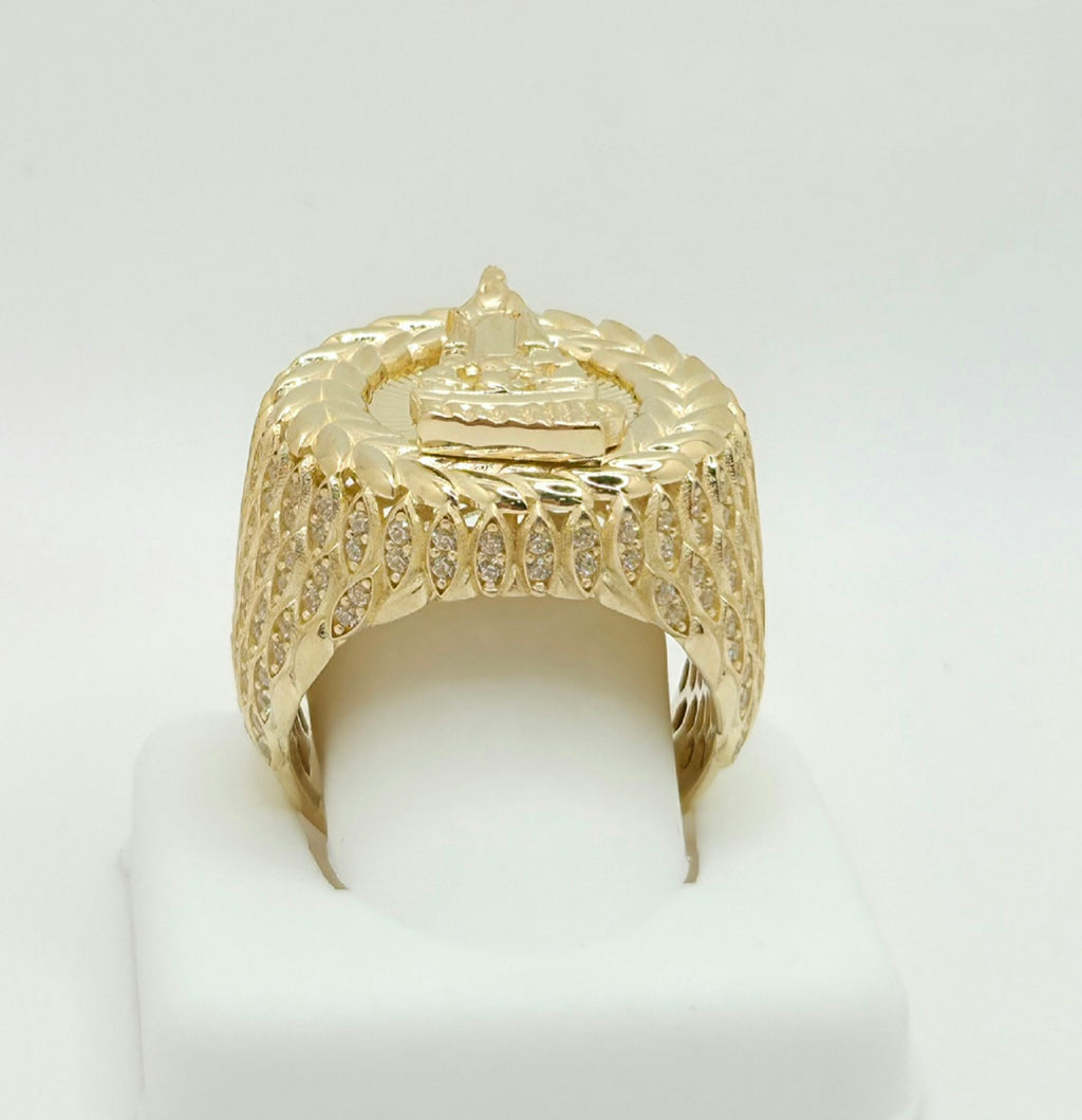 10KT CZ DETAIL LEAVES AROUND CARIDAD ROUND RING Size 10 Weight 13.6GR