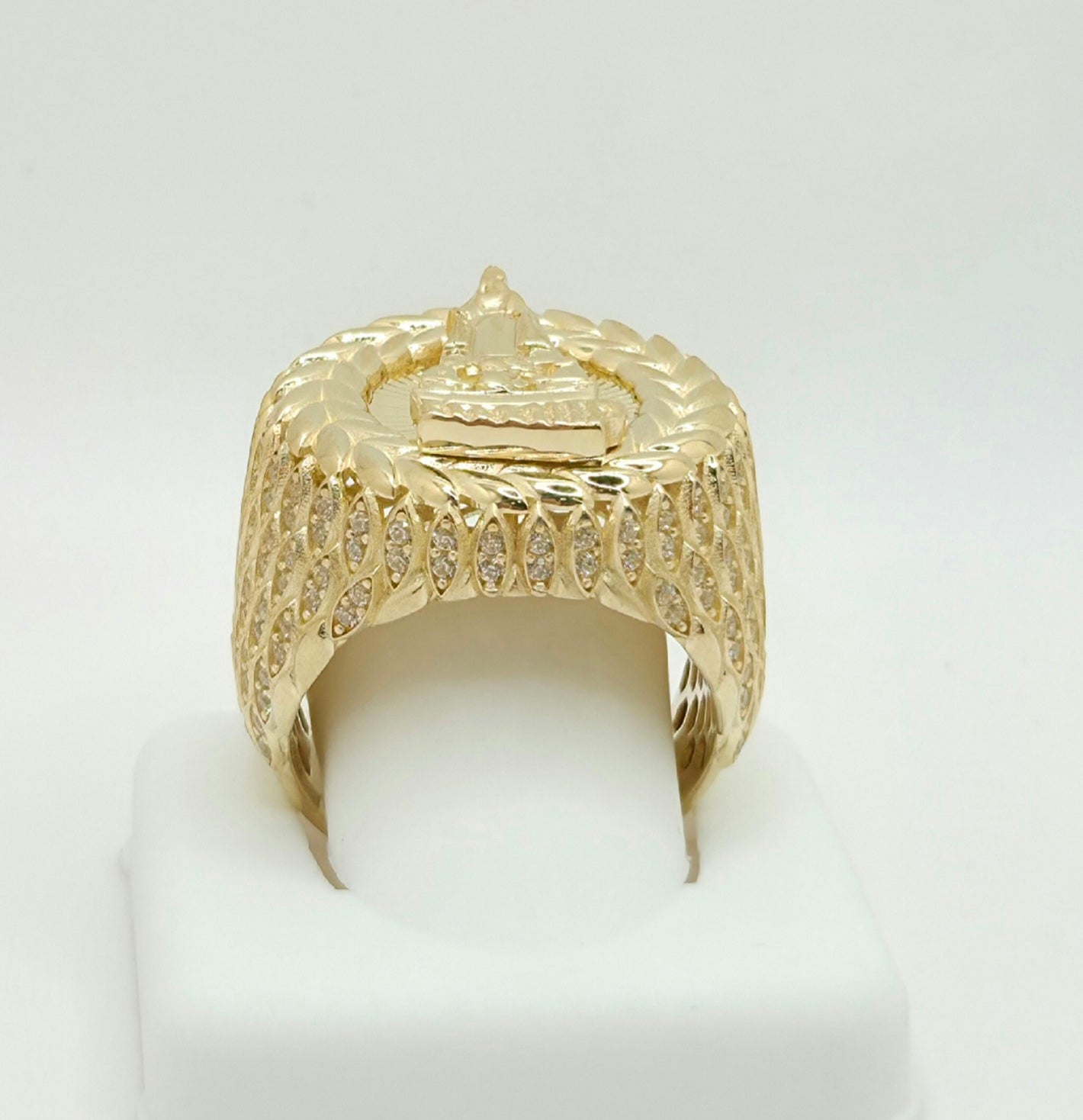 10KT CZ DETAIL LEAVES AROUND CARIDAD ROUND RING Size 12 Weight 14.5GR