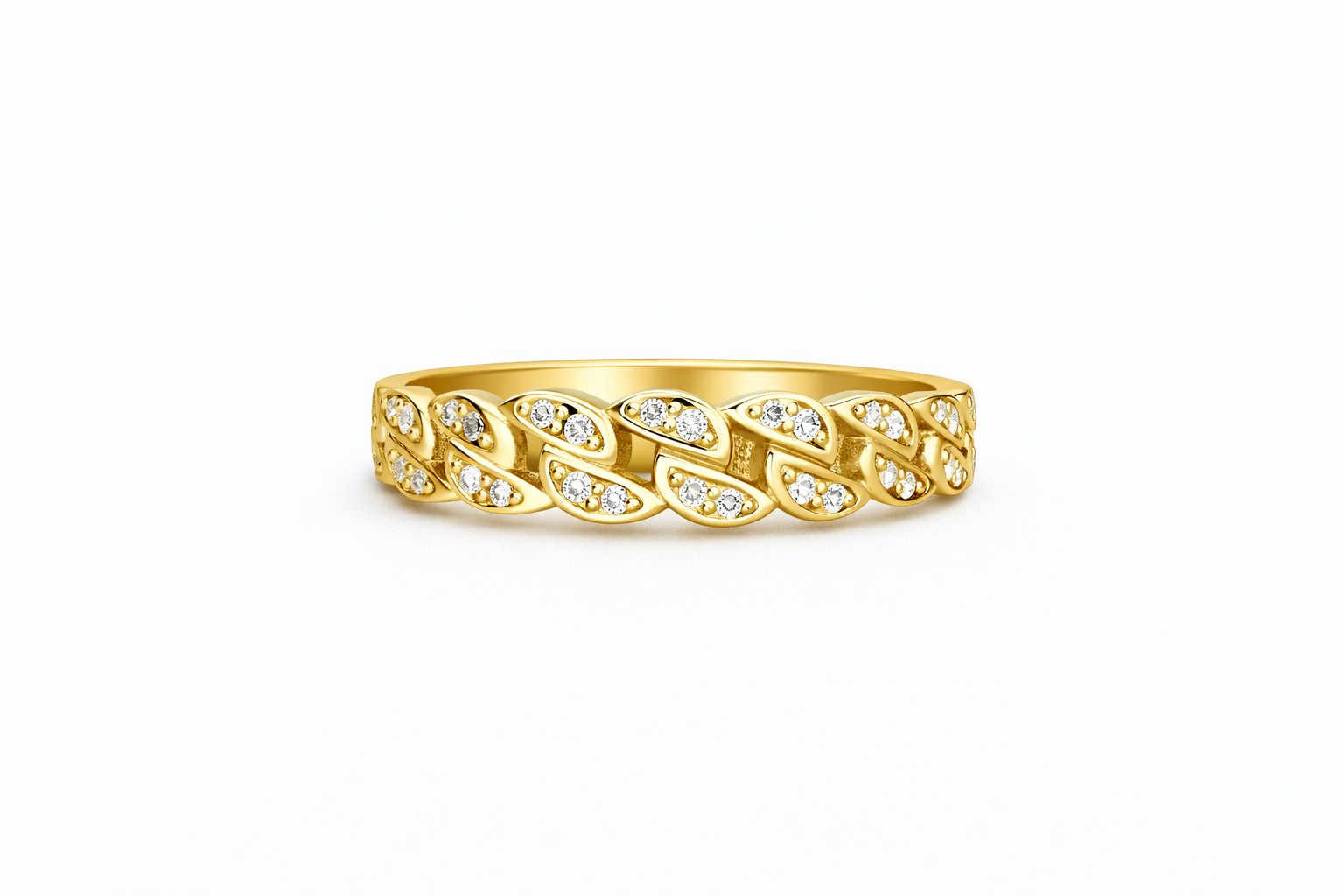 10KT CHAIN STYLE RING WITH ZIRCONIA DETAILS Size 7.5 Weight 2.05GR