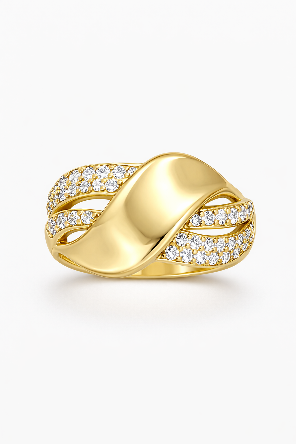14KT MODERN CZ AND PLAIN INTERTWINED  WOMAN'S RING Size 7.5-8 Weigth 3.3GR