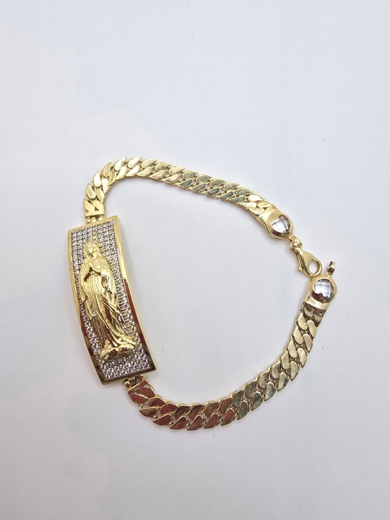 10KT FLAT CURB LINK BRACELET WITH VIRGIN MARY Size 7INCH 5.5MM Weight 11GR