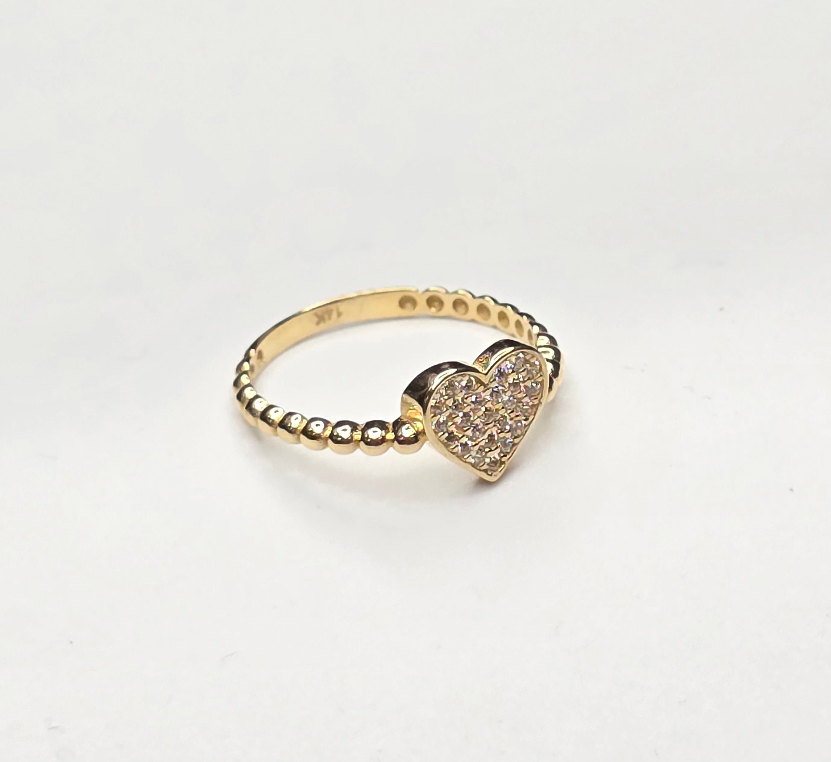 14KT GOLDEN BALLS DESIGN CZ HEART RING Size 7 Weigth 1.5GR