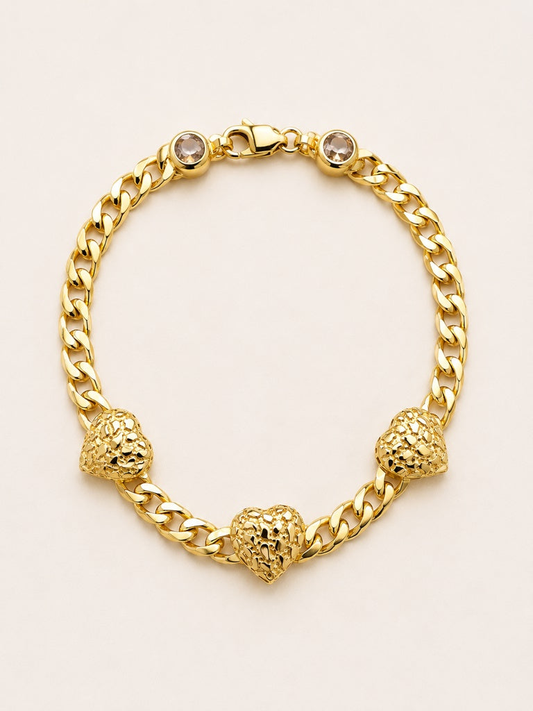 10KT NUGGET HEART BRACELET Size 7INCH 5MM