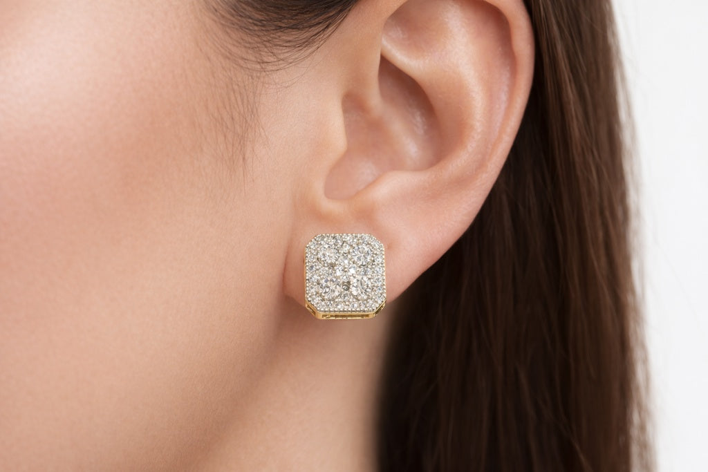 14KT EXOTIC SQUARE NATURAL DIAMOND EARRINGS