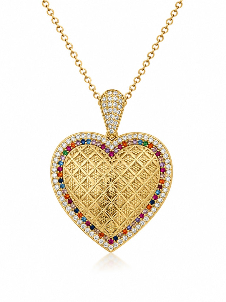 10KT LARGE CZ COLORS ELEGANT HEART PENDANT Weight 4.3GR