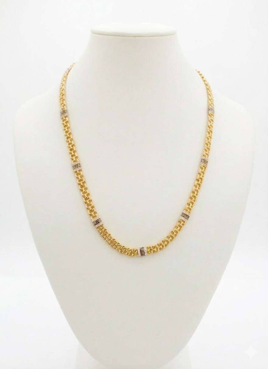 14KT DOUBLE CHINO LINK NECKLACE WITH BLACK GREEK DETAILS Size 18INCH 5MM Weigth 15.8GR