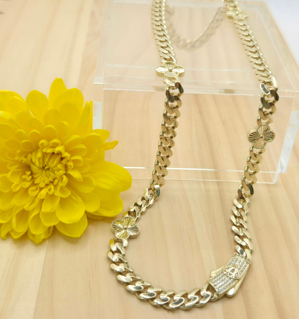 10KT GOLDEN CLOVER MONACO STYLE NECKLACE Size 18INCH 6.5MM Weight 20.5GR