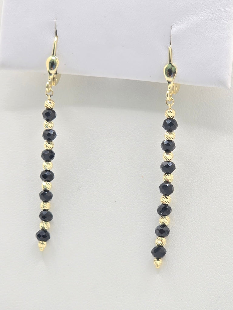 14KT YELLOW GOLD BEADED BALL BLACK EARRINGS Weight 2.2GR