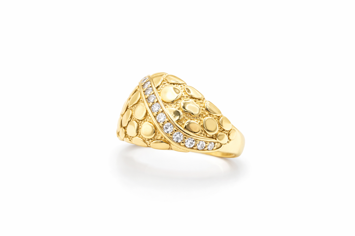 14KT BEAUTIFUL RING WITH DETAILS OF NUGGET SIZE 8 Weight 3.2GR
