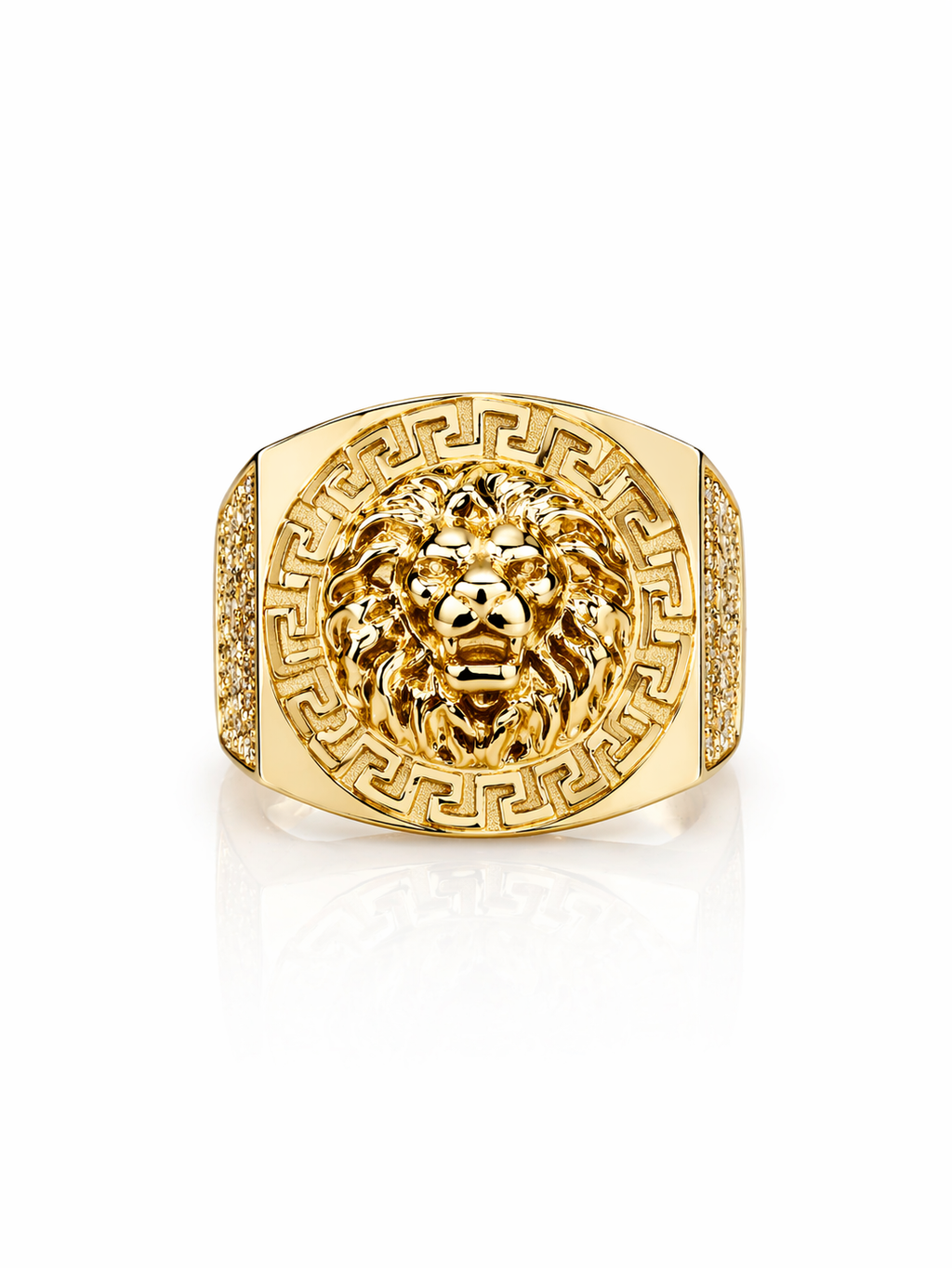 10KT GREEK FRAME BIG LION HEAD RING Size 11 Weigth 6.6GR
