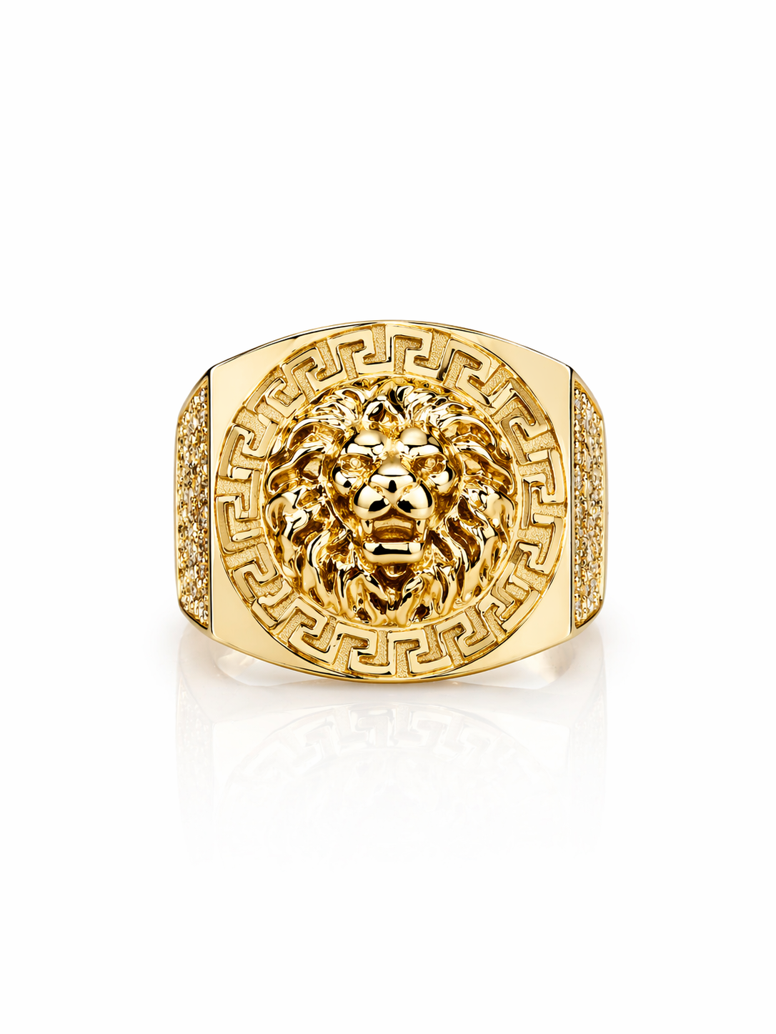 10KT GREEK FRAME BIG LION HEAD RING Size 11 Weigth 6.6GR
