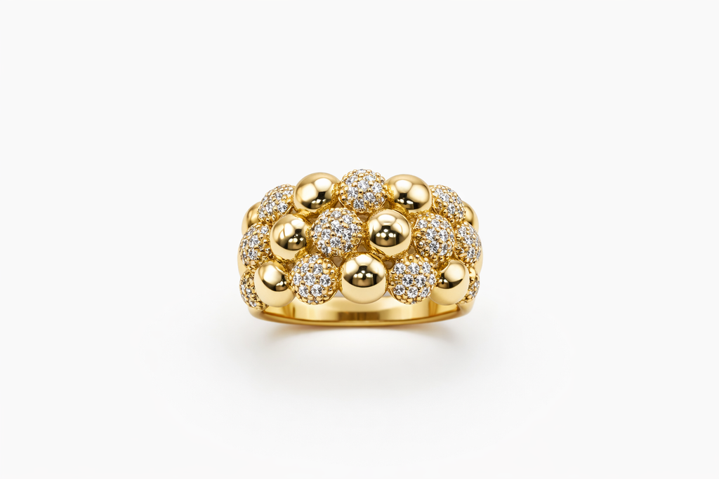 14KT YELLOW GOLD CZ POP CORN DESIGN RING Size 7 & 7.5 & 8 Weight 3.5GR