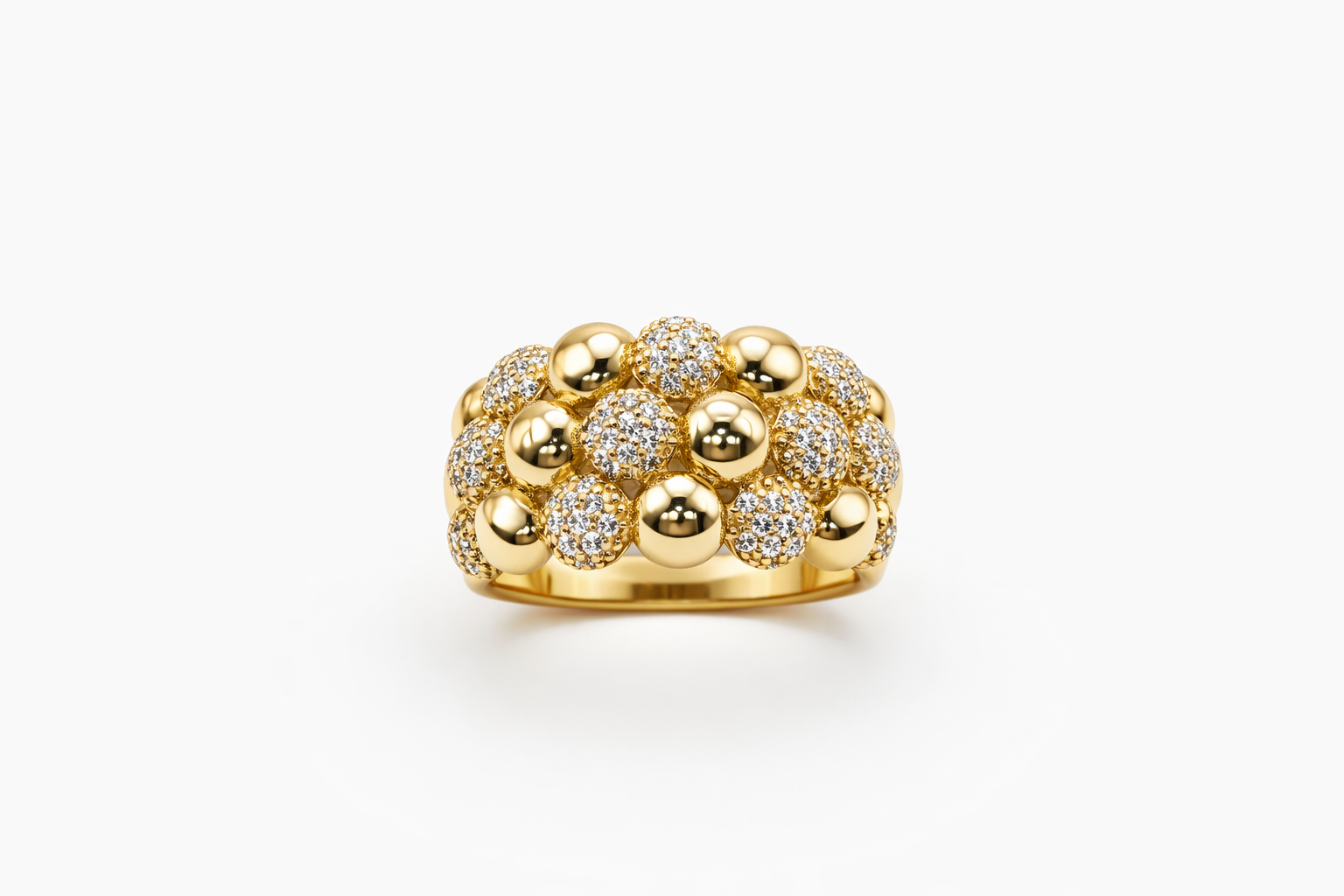 14KT YELLOW GOLD CZ POP CORN DESIGN RING Size 7 & 7.5 & 8 Weight 3.5GR