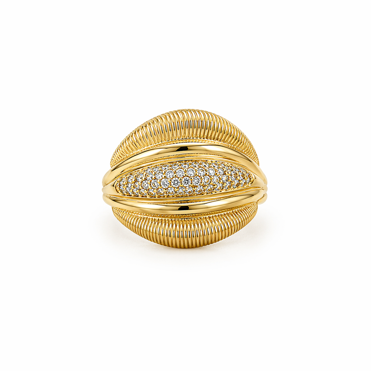 10KT MODERN CZ & RIBBED DESIGN FIVE ROW STYLE RING Size 8 Weigth 3.3GR
