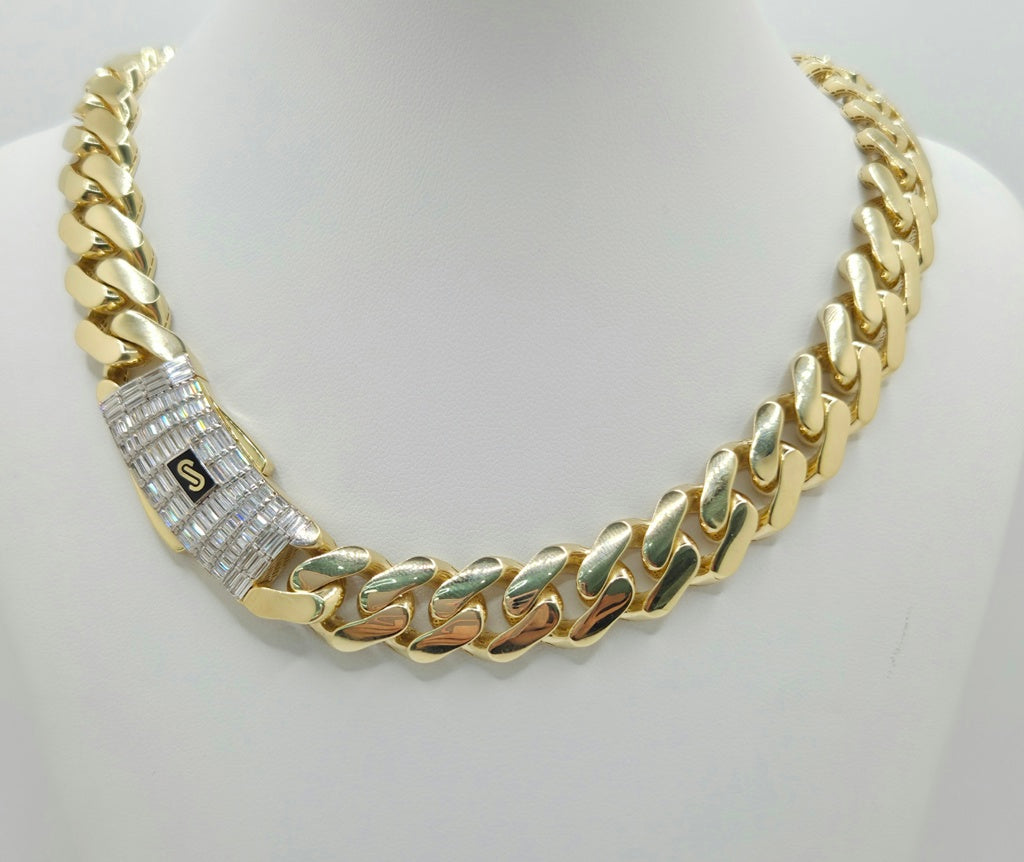 10KT CERTIFIED MONACO CHAIN BAGUETTE CLOSURE Size 22INCH 13.5MM Weight 44.1GR