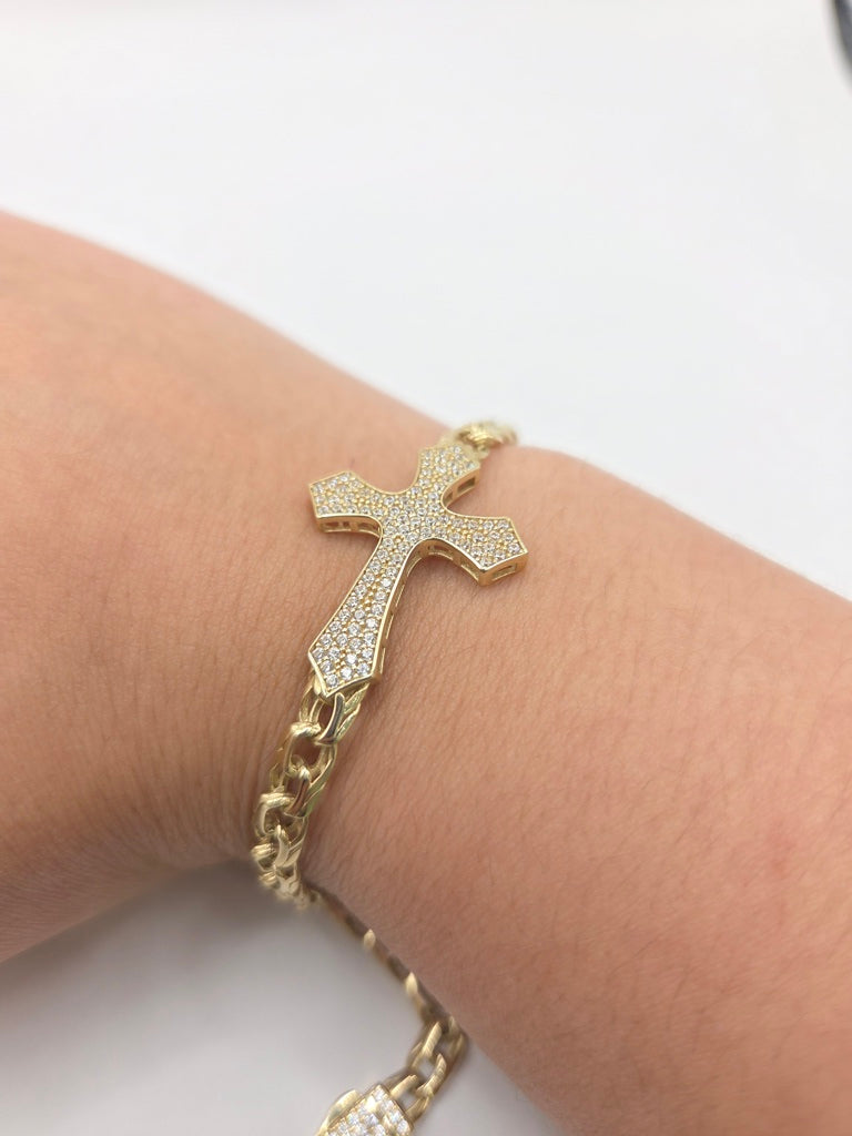 10KT CZ ROMAN CROSS CHINO BRACELET Size 7.5INCH 5MM Weigth 6.5GR