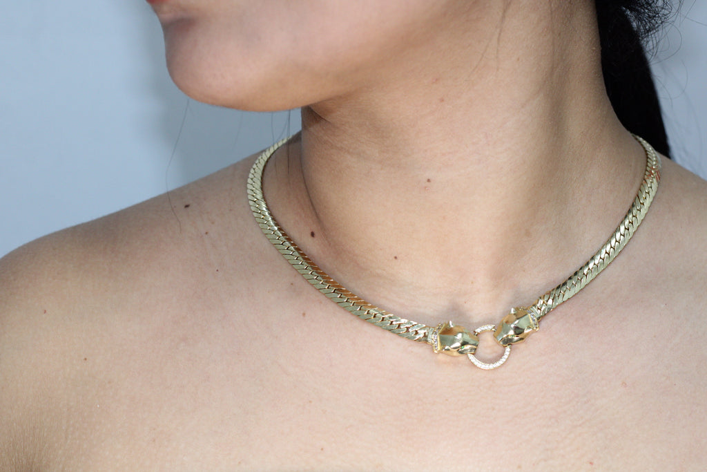 10KT TWO TIGER CUBAN STYLE NECKLACE Size 18INCH Weight 18.3GR