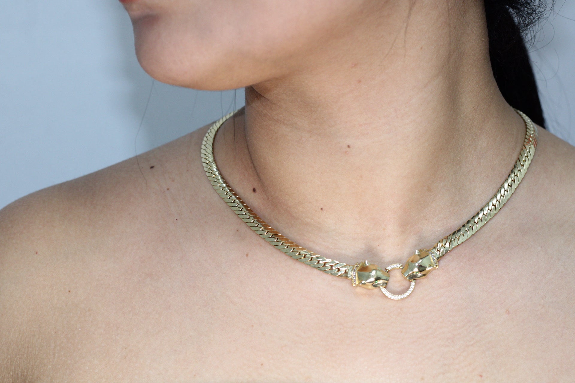 10KT TWO TIGER CUBAN STYLE NECKLACE Size 18INCH Weight 18.3GR