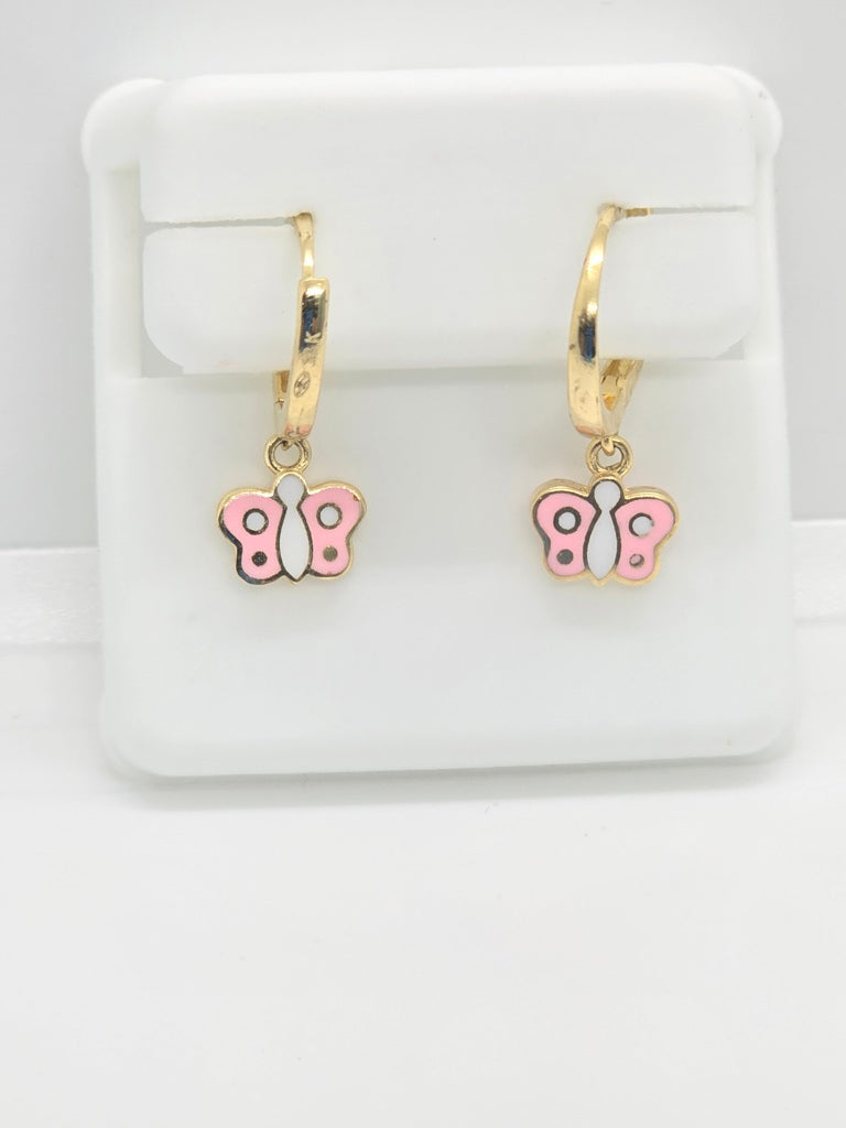 10KT PINK BUTTERFLY HOOP EARRINGS