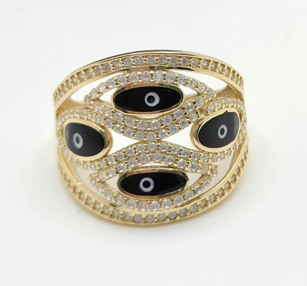 14KT MODERN BLACK EYES RING Size 8 Weight 5.2GR