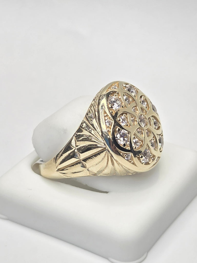10KT ROUND FLOWER DESIGN SMALL ROSETTA MAN'S RING Size 12 Weigth 4.5GR