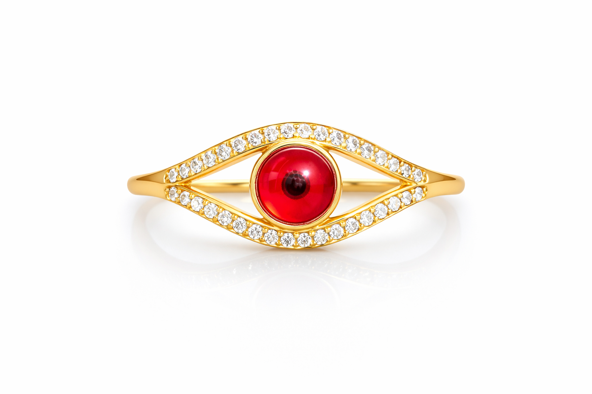 10KT RED EYE RING Size 7-8 Weigth 2.1GR