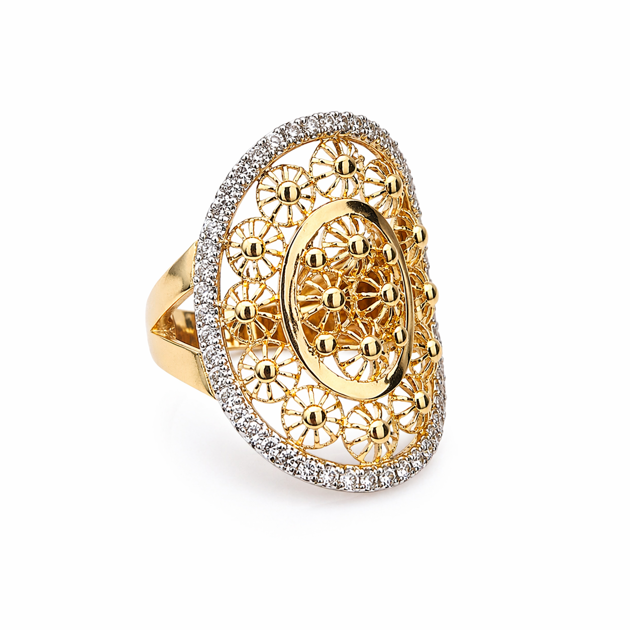 14KT ELEGANT OVAL CZ DETAIL RING  Size 8 Weight 3.3GR