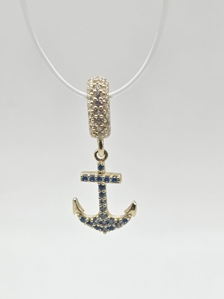 10KT BLUE CZ ANCHOR CHARM Size  Weigth 1.3GR