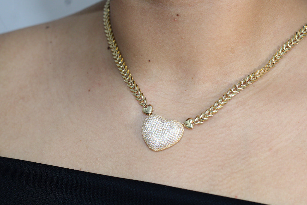 14KT CZ HEART LEAF DESIGN LINK NECKLACE Size 18INCH Weight 12.5GR
