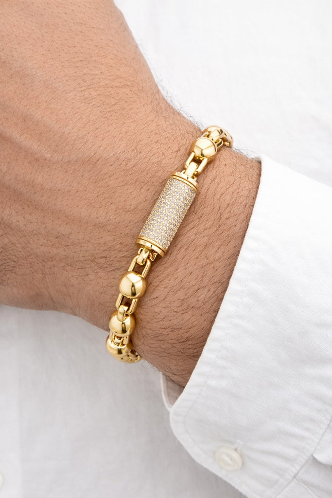 10KT MODERN PAPER CLIP-BEADS BRACELET Size 8.5INCH 8MM Weigth 12GR
