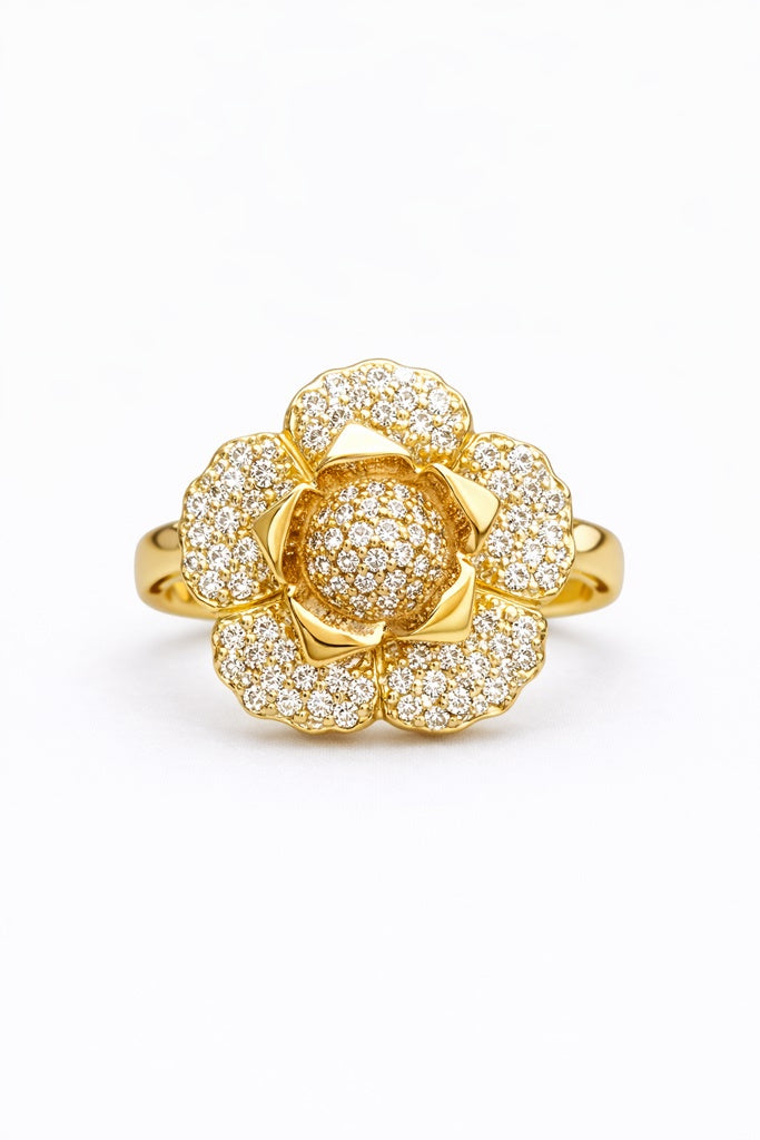 14KT FULL CZ FLOWER RING IN TWO TONES Size 7 & 8 Weight 5GR