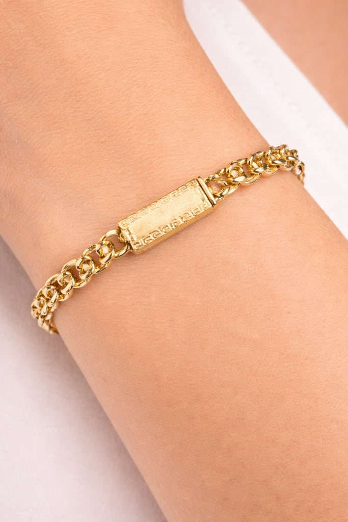 10KT GREEK DESIGN SOLID CHINO BRACELET Size 6MM 7.25IN Weigth 9.8GRS