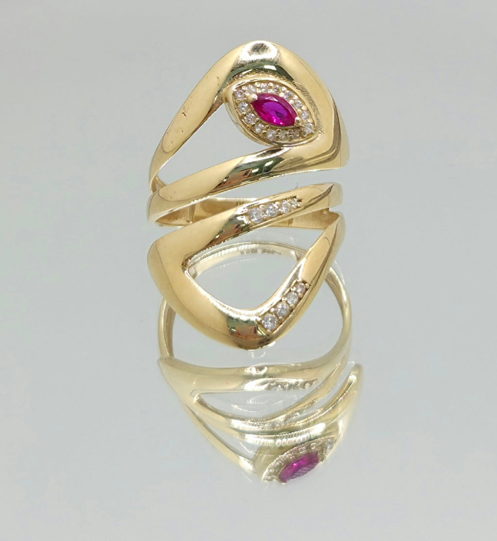 14KT PINK STONE ASYMETRIC RING Size 6 Weight 3.2GR