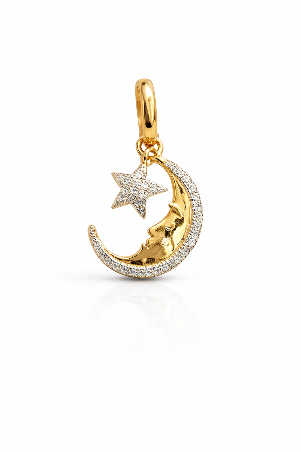 10KT SMALL MOON AND STAR DIAMOND PENDANT Size  Weigth 0.8GR