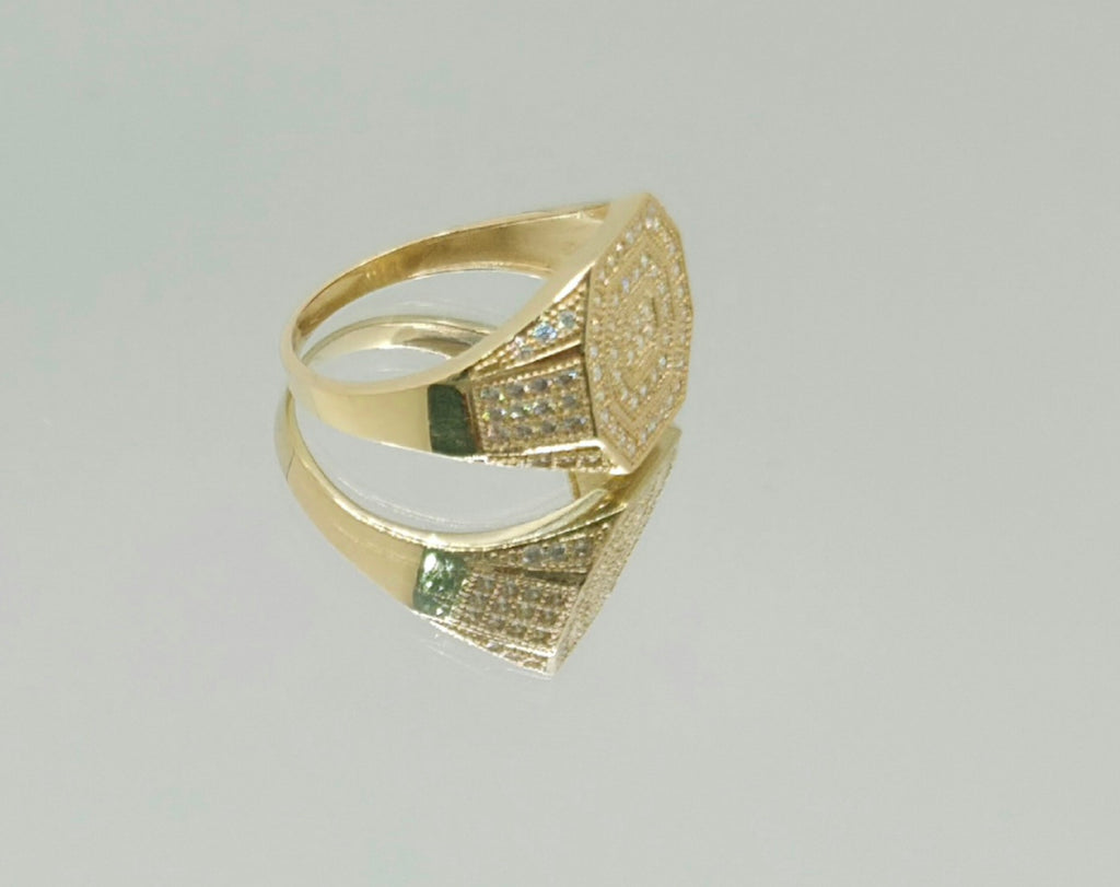 10KT CZ DETAIL LARGE OCTAGON SHAPE MEN'S RING Size 10 Weight 3.5GR