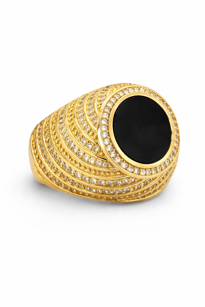 14KT CZ LARGE ROUND ONYX RING Size 10 Weight 11.3