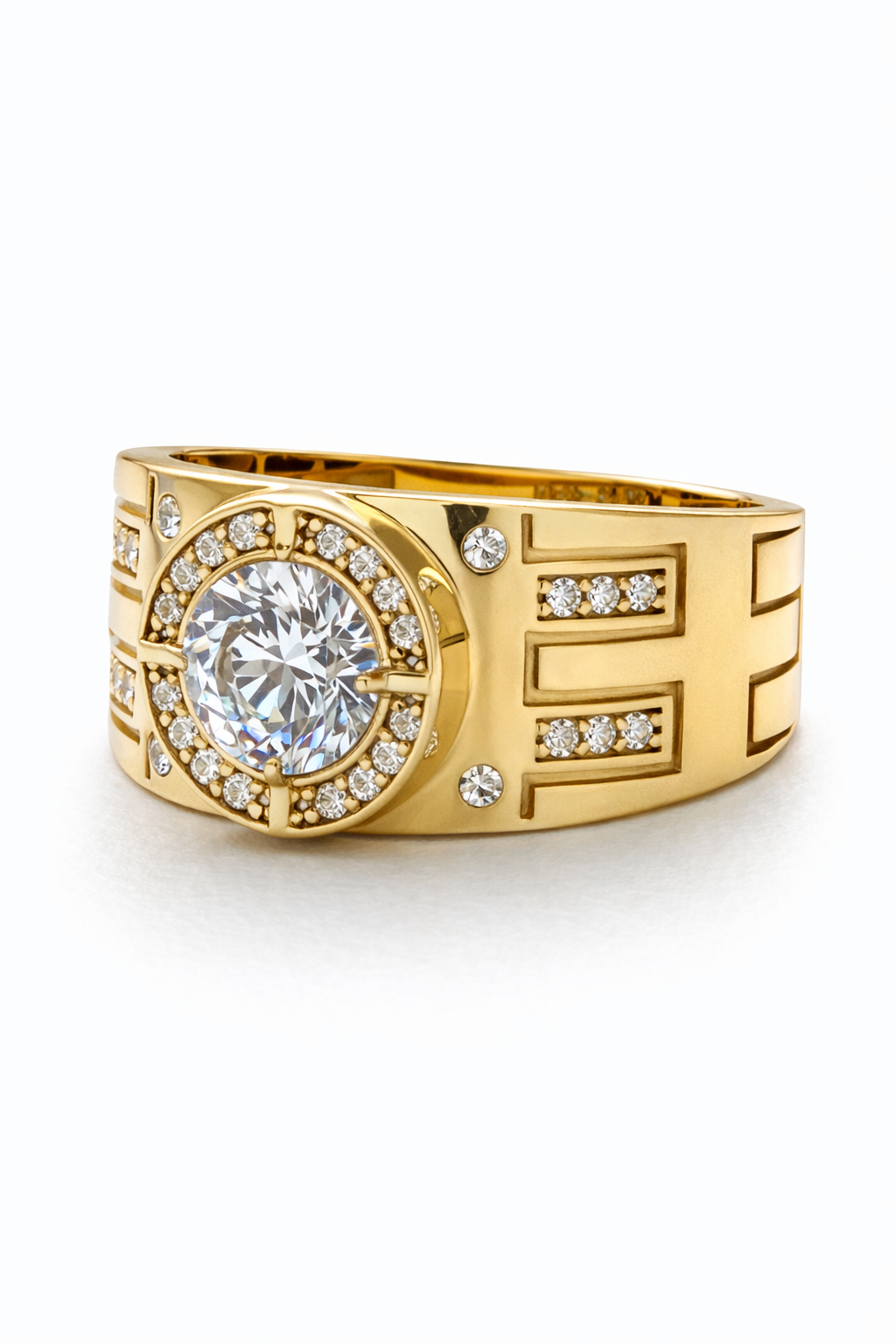 14KT ELEGANT CZ WITH BEAUTIFUL LABYRINTH DETAILS MODERN RING Size 10 & 11 Weight 5.45GR