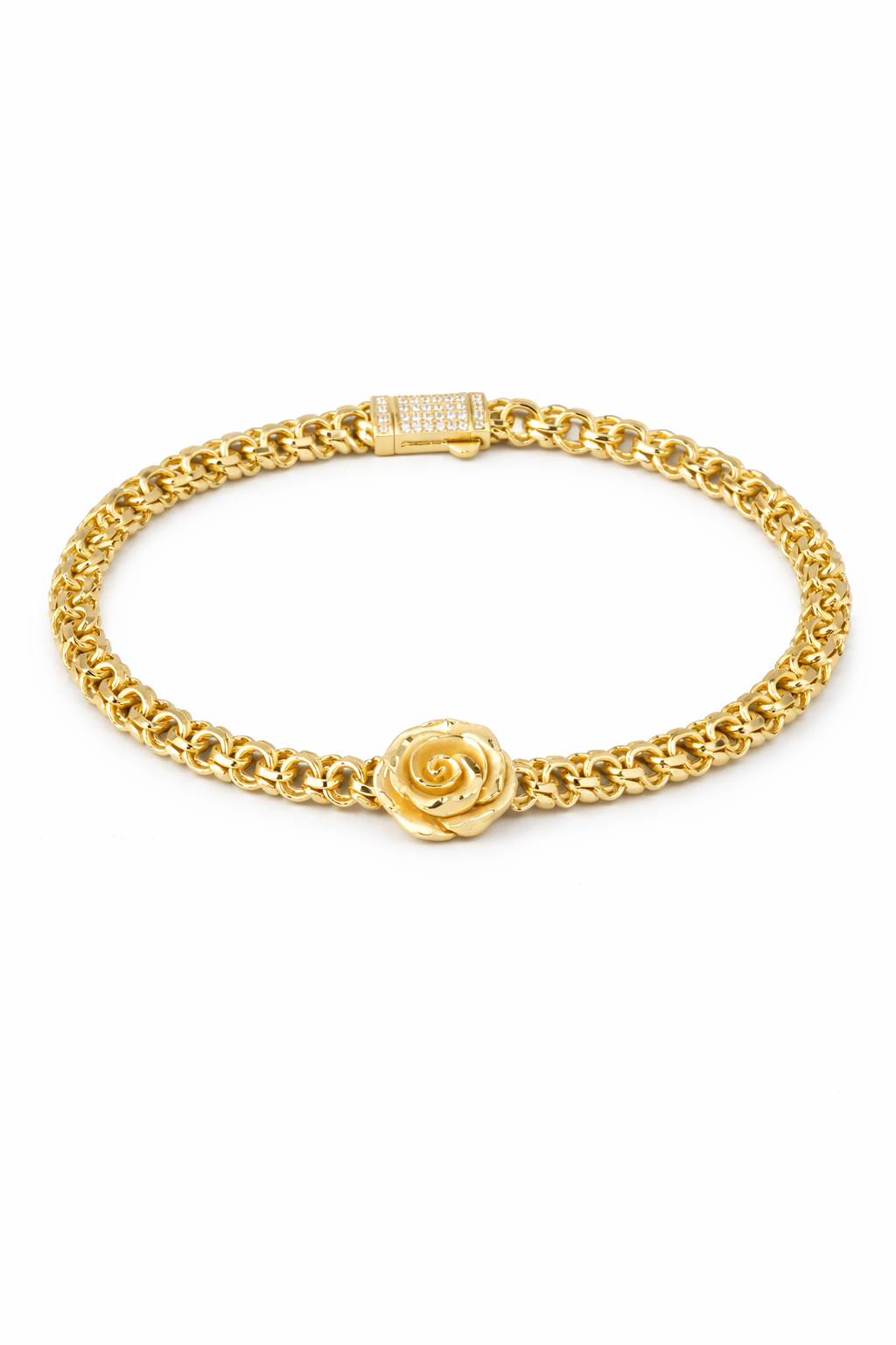 10KT ONE ROSE HOLLOW CHINO BRACELET Size 7.5in 5mm Weigth 6GRS