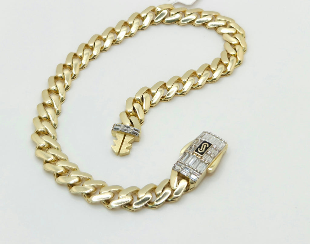 10KT CERTIFIED MONACO BRACELET BAGUETTE CLOSURE Size 7.5INCH 6.5MM Weight 6.3GR