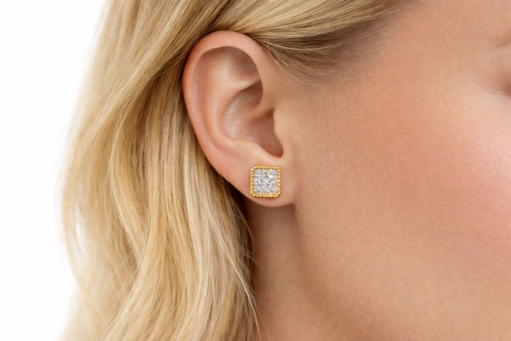 14KT DELICATE SQUARE NATURAL DIAMOND EARRINGS