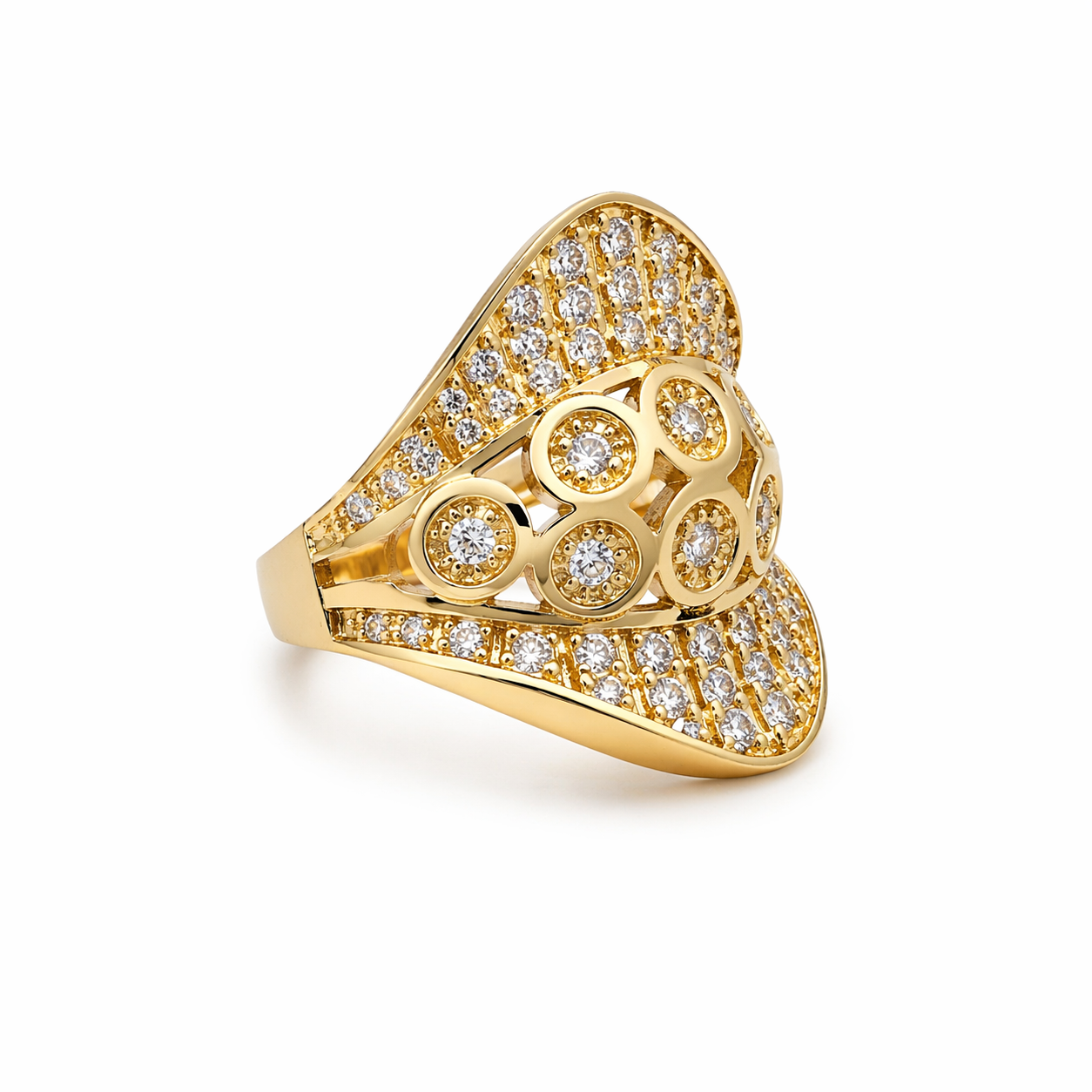 14KT MODERN CZ DETAIL RING Size 8 Weight 3.3GR